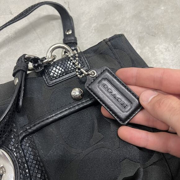 Vintage Coach Black Leather&Canvas No J0982-14528 Shoulder Bag Purse Turn Lock - Picture 5 of 7